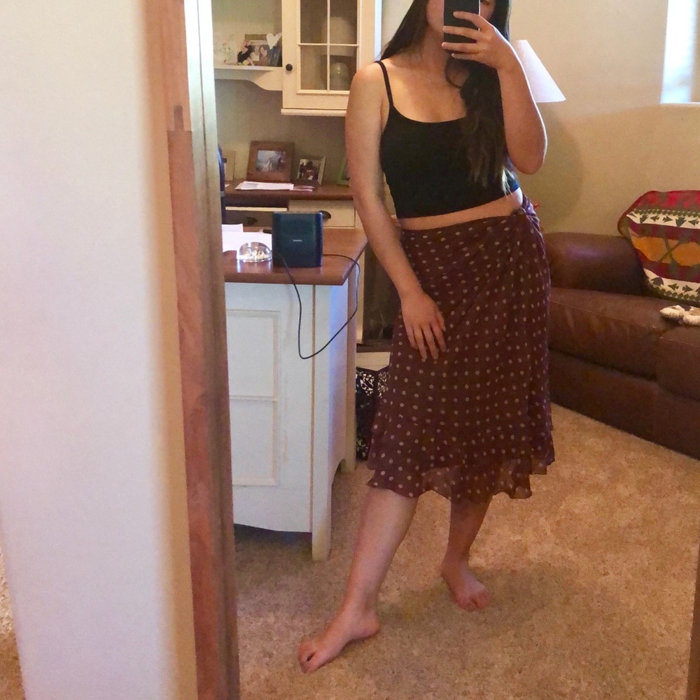 Vintage Maroon Polka Dot Ruffly Midi Skirt